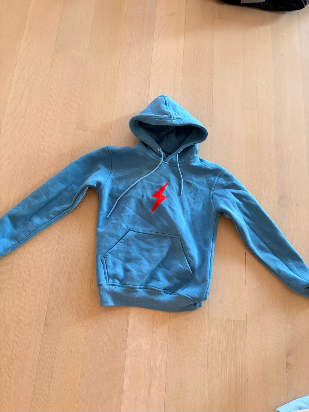 Bruce Bolt Blue Hoodie with Red Lightning Bolt - Boys medium